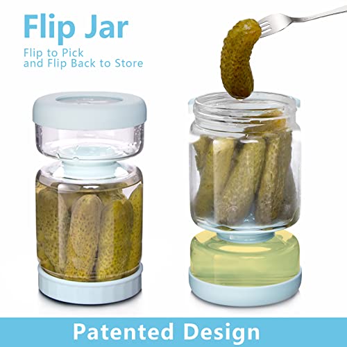 Luvan Pickle Jar with Strainer Flip, 34oz Pickle Container, Glass Kraut Juice Separator Jar-Leakproof Airtight Lid, Hourglass Food Storage Flip Jar for Olive,Jalapeno,Sliced Pickles-Dishwasher Safe