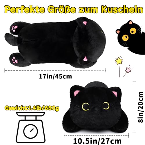 Yamepuia Gewichtskuscheltier - 45cm Schwarze Katze Gewicht Kuscheltier,Kawaii Weighted Stuffed Animal Weich Schwarze Katze Gewichts Kuscheltier Spielzeug Geschenke für Kinder