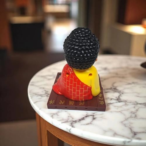 Image of Solar Powered Buddha Bobblehead Decorative Showpiece 9.5 cm | Dancing Buddha Dashboard Toy for Car Office Desk Home Decor | Automatic Solar Energy Moving Figurine (Red)