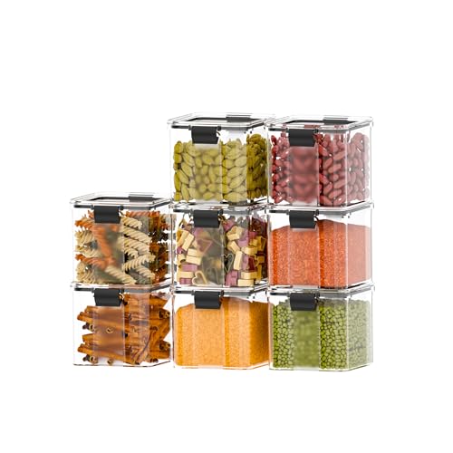 Image of Plastic Airtight Kitchen Storage Container Set | Kitchen Storage Box & Organizers for Kitchen | BPA Free Air Tight Containers Set | Jars & Conatiner set (700ML Set of 8, Transparent)