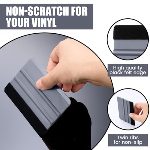 Image of Lasnten 50 Pcs Plastic Vinyl Squeegee 4 Inch Felt Edge Squeegee for Car Window Windshield Glass Cleaning Tool Vinyl Scraper Decal Applicator Tool with Black Fabric Felt Edge (Gray)