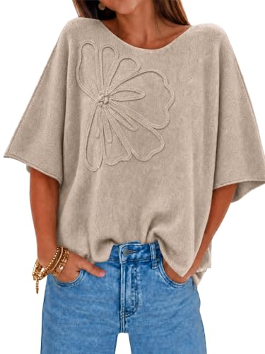 Image of Cicy Bell Womens Half Sleeve Sweaters Oversized Boat Neck Knitted Pullover Sweater Trendy Casual Loose Fit Fall Tops