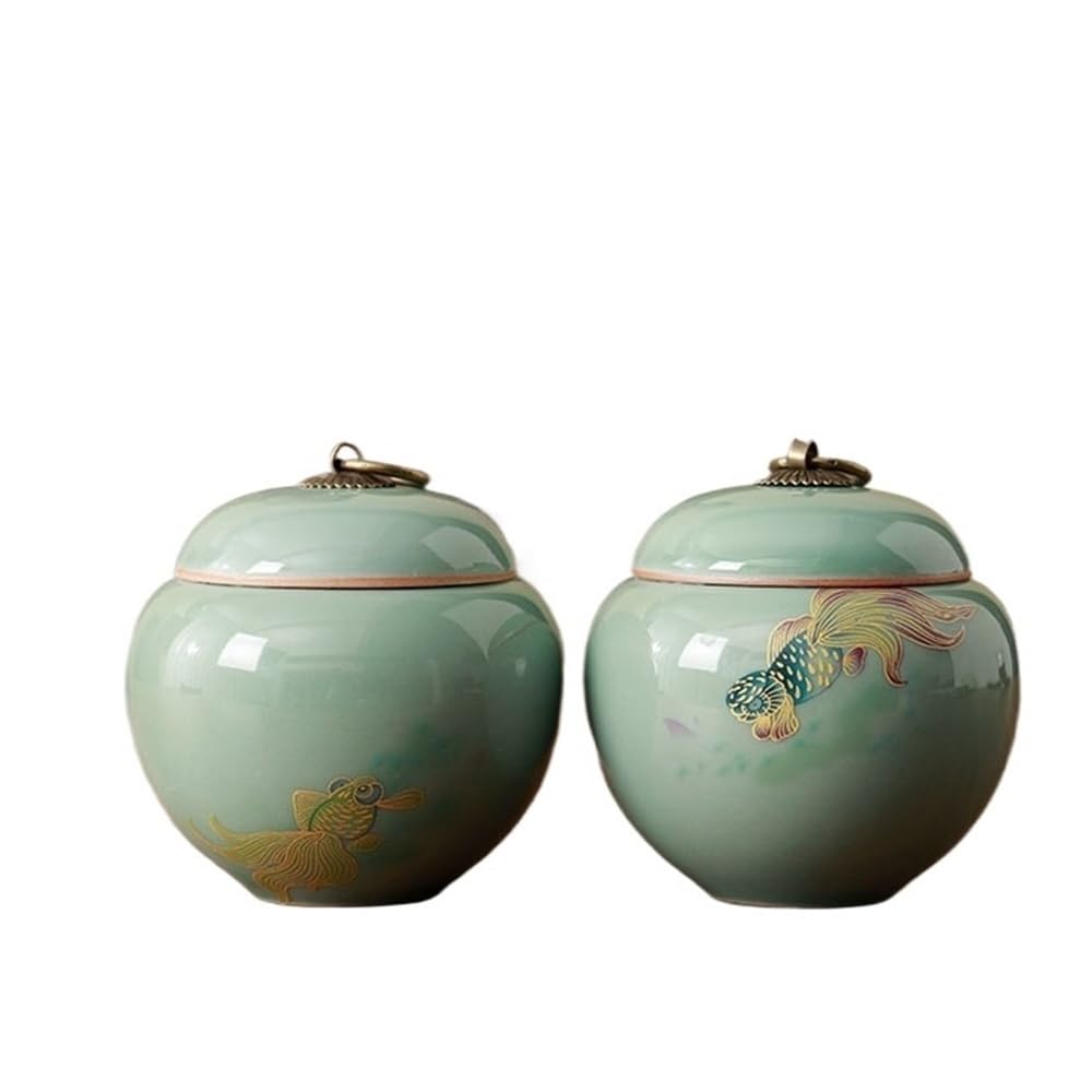Stroage Jar 2 Pcs Celadon Tea Canister With Sealed Lid Container Sugar