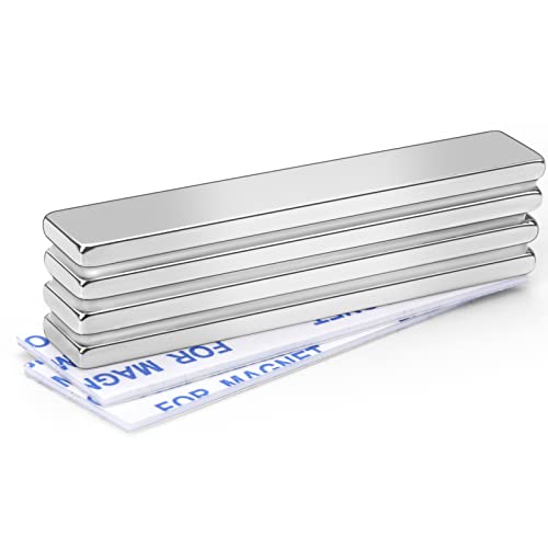 Image of MIKEDE 4 Pack Rare Earth Strong Neodymium Bar Magnets, with Double-Sided Adhesive for Craft, Fridge, Kitchen, Office - 60 x 10 x 3 mm