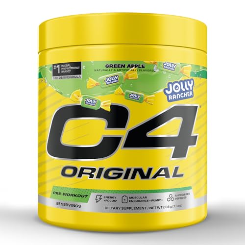 Image of C4 Original Pre Workout - Jolly Rancher Green Apple - Pre-Workout for Endurance, Focus & Performance with 200mg Caffeine, Beta-Alanine, Creatine Nitrate, L-Arginine & PeptiPump - 25 Servings