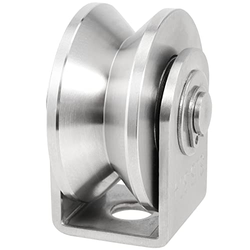 Seunmuk 4 Pcs 2 Inch V Groove Wheel, 304 Stainless Steel Double Bearing Sliding Gate Roller Wheel, V Shape Guide Pulley Track Wheel With Mounting Bracket For Swing And Sliding Gate, 660 Lbs Capacity #TOP3
