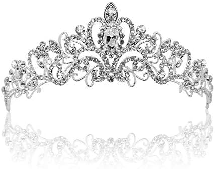 Vofler Crystal Tiara Silver Crown Headband Headpiece Rhinestone Hair Jewelry Decor for Women Ladies Little Girls Bridal Bride Princess Birthday Wedding Pageant Prom Halloween Costume Party