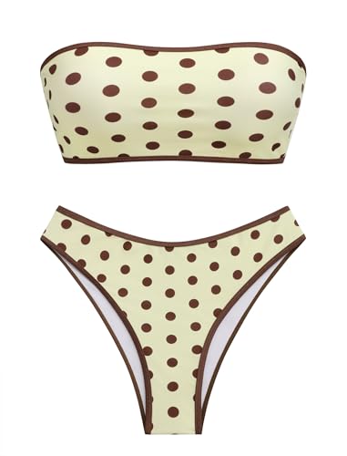 Image of ZAFUL Women Strapless Textured Bandeau Bikini 2 Piece Swimwear Cheeky Solid Lace up Bathing Suits