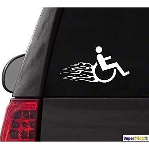 SUPERSTICKI Rasender Rollie Rollstuhl Rollstuhlfahrer Flammen 20cm Aufkleber Sticker Decal aus Hochleistungsfolie Aufkleber Autoaufkleber Tuningaufkleber Racingaufkleber Rennaufkleber von aus H