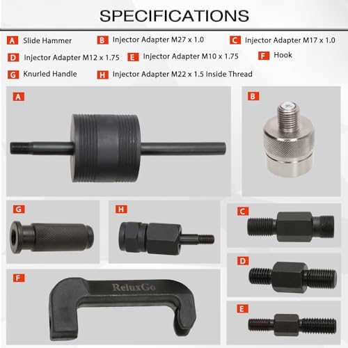 Reluxgo BJS064 Engine Tools Diesel Injector Extractor Puller Kit Common Rail Tool Slide Hammer Puller Adaptors Fit thumb #3