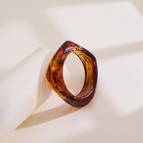 WOWORAMA Colorful Resin Acrylic Bangle Bracelets for Women Geometric Chunky Mottled Acetate Resin Bangles Wide Acrylic Plastic Bracelets Statement Jewelry