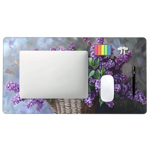 Image of Purple Flower Oil Painting Extended Gaming Mouse Pad, with Stitched Edges Large Mouse Pad Desk Protector, Rubber Base Mousepad Keyboard Mouses Mat for Work Game Office Home- 32 inch X 12 inch Inch