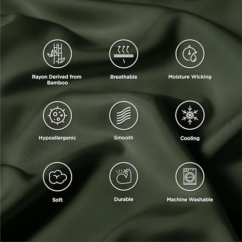 Bedsure Cooling Pillow Cases Standard Size, Rayon Derived from Bamboo Standard Pillowcases Set of 2, Breathable & Silky Soft Cool Bedding Pillow Cover with Envelope Closure, Olive Green, 20x26 Inches