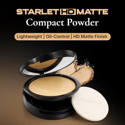 Image of Coloressence Starlet HD Matte Compact Powder, Beige, 10gm with FREE Applicator Puff | For All Skin Types | Long Lasting | Lightweight | Waterproof | Sweatproof