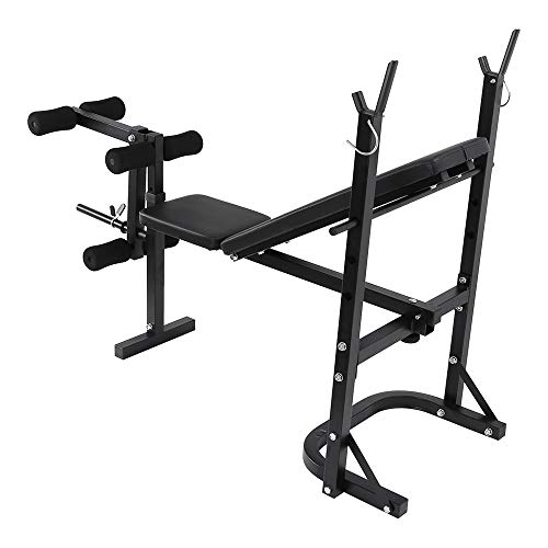 PUTEARDAT Adjustable Folding Weight Bench, Incline Weight Lifting Bench Press Barbell Rack, Home Gym Fitness Workout Bench (Black)