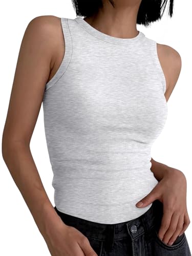 Image of ANRABESS Womens Sleeveless High Neck Tank Tops Fashion Summer Casual Basic Slim Fit Ribbed Racerback Top Shirt Clothes