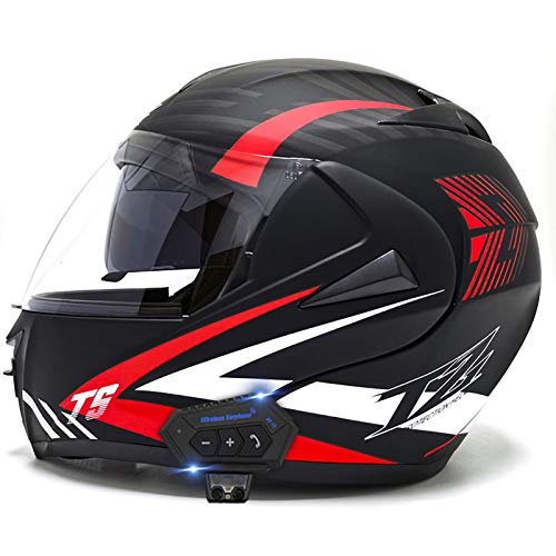 Motorcycle Modular Bluetooth Helmet, Flip-Type Double Sun Visor Full Helmet DOT Certified Helmet Built-in Mp3 FM Broadcast Integrated Intercom Communication System 1,M