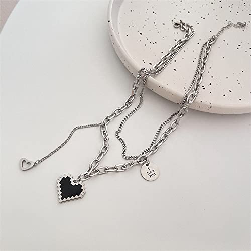 Collier d'amour mosaïque noire double rangée en acier inoxydable - 4
