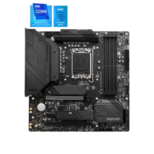 Image of MSI MAG B660M Mortar DDR4 Motherboard, Micro-ATX - Supports Intel 12th Gen Core Processors, LGA 1700 - DDR4 Memory Boost 4800+MHz /OC, PCIe 4.0 & 3.0 x16 Slots, 2 x M.2 Gen4 Slots, 2.5G LAN
