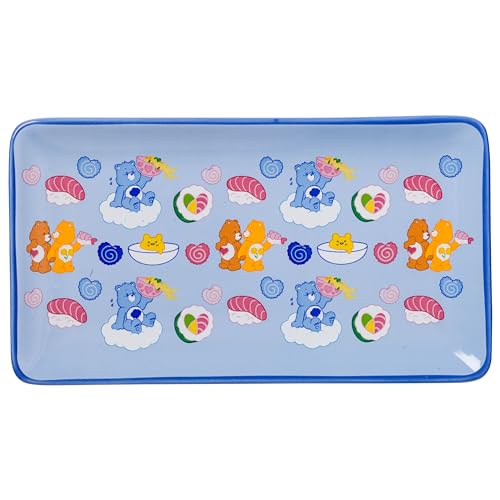 Image of Silver Buffalo Care Bears Featuring Grumpy, Tenderheart, and Friend Bear Ramen Blue Ceramic Sushi Set with Dipping Sauce Dish and Matching Chopsticks