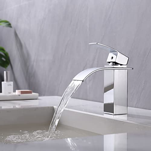 Grifos de baño de cascada, grifos de latón cromado de agua fría y caliente, grifos monomando para fregadero con manguera estándar británica Cover