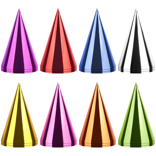 Atiloy 24PCS Colorful Birthday Party Hats Mini Party Hats for Adults Small Metallic Foil Cone Hat for Birthday Carnival Party Supplies, Accessories