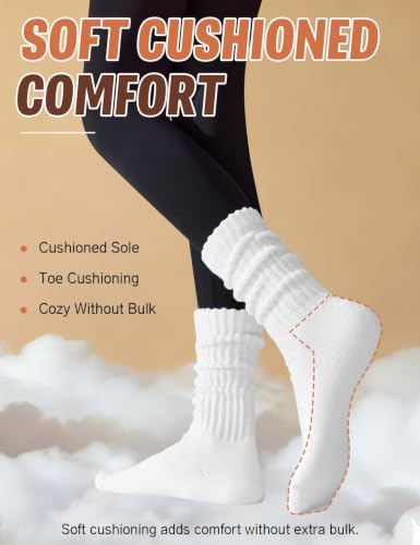 Image of Rehelu Womens Scrunch Crew Socks Cushioned Cotton Retro Slouchy Boot Socks