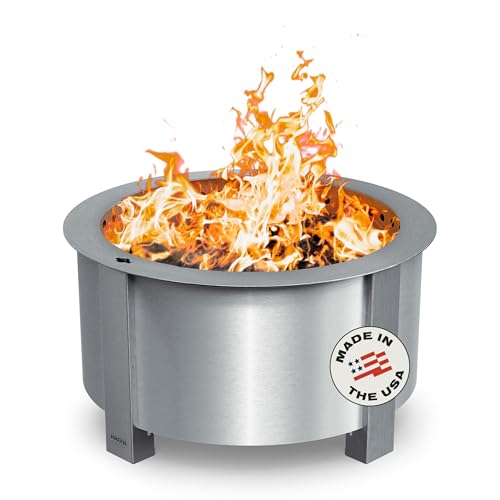 Breeo Smokeless Fire Pit (X Series 24, Stainless Steel) | 27.5 inch Smokeless Firepit for Outside | 62 Pounds | Ideal for Families, Gifts for Dad | Compatible with Wide Range of Breeo Accessories