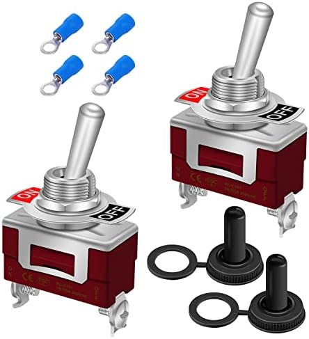 weideer 2Pcs Toggle Switch 12V 30A ON/Off 2 pin 2 Position SPST Waterproof Switch with Waterproof Cap Terminals for Auto Car Boat KL-C101