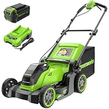 جزازة العشب اللاسلكية Greenworks 40 فولت 17 بوصة بمحرك بدون فرشاة، بطارية وشاحن 4.0 أمبير، أدوات متوافقة 75+، نشارة/كيس 2 في 1