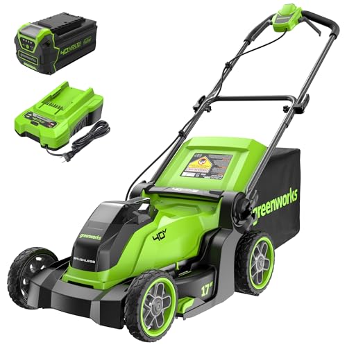 Greenworks 40V 17in Push Lawn Mower, 4.0 Ah Battery and Charger