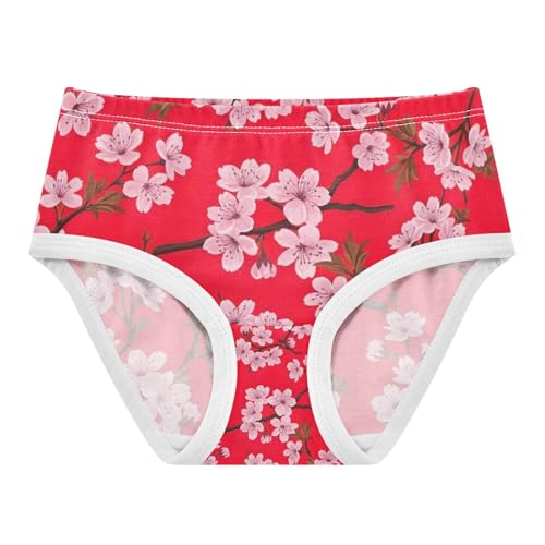 Cherry Blossoms Branches Red Toddler Girl Undies, Girls' Cotton Brief Underwear, 2T–8 Years