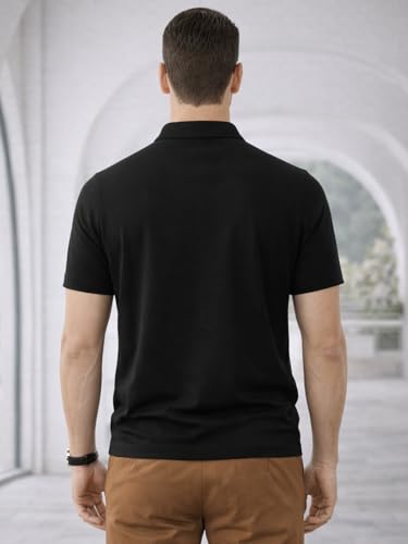 Image of Veirdo Men's Regular Fit Interlock Polo T-Shirt, Cotton Fabric, Half Sleeves,Stylish Collared Neck, Perfect for Casual and Office Wear, Soft, Comfortable (S-2XL)