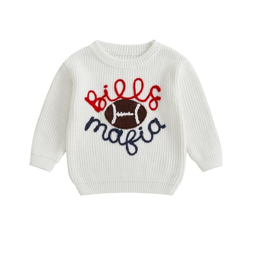 Toddler Baby Girl Boy Knit Football Sweater Long Sleeve Pumpkin Sweasthirt Fall Winter Clothes Football Outfit (White Football, 9-12 Months)