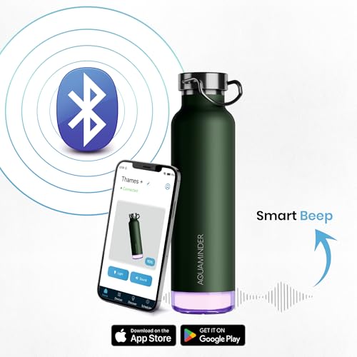 Image of Aquaminder Smart Water Bottle | RGB LED Glow & Timer Hydration Reminder with BT Mobile Phone Connection, Thames with App 600 ML (Olive Green)