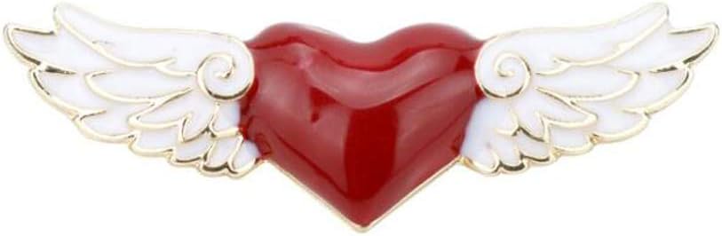 Red Heart White Wing Angel Wings Lapel Brooch and Safe Pin