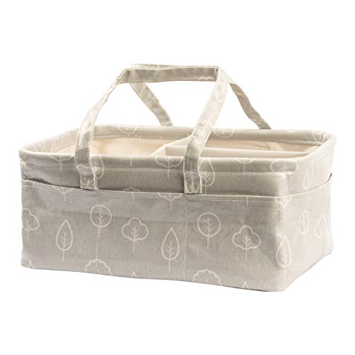 Image of Nested Fox Diaper Caddy Baby Organizer WIPEABLE & Waterproof | Large Size | Unisex Baby Gift for a Boy or a Girl | Foldable & Portable Nursery Storage (Grey Trees Print)