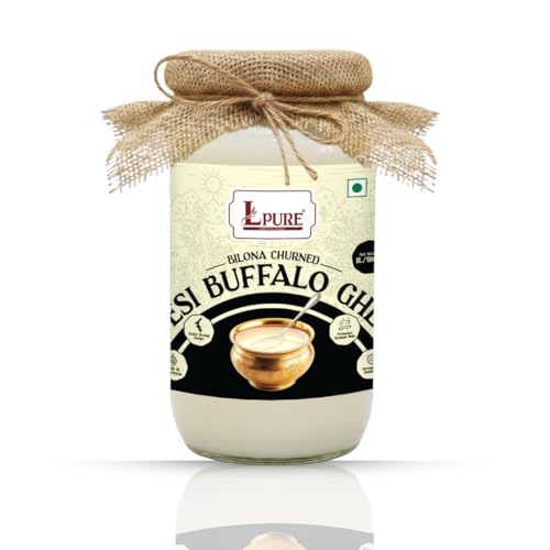 LPURE [Premium A2 Buffalo Ghee] Danedar Desi Ghee in Glass Jar | Vedic Bilona Method | Grass-Fed | Curd-Churned | Pure, Natural & Healthy Ghee (1 Litre Glass Jar)