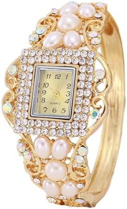 Weicam Women Bracelet Square Dial Quartz Bangle Wrist Watch Lady Diamond Pearl Jewelry Watches Gold Color