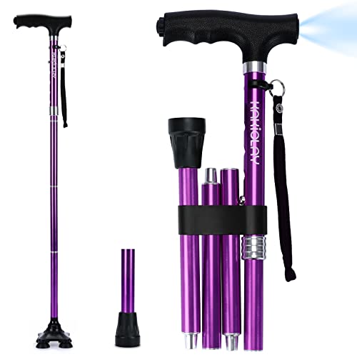 KAKICLAY Folding Walking Cane with LED Light for Women & Men - Foldable, Adjustable, Collapsible Lightweight Aluminum Walking Stick for Seniors & Adults