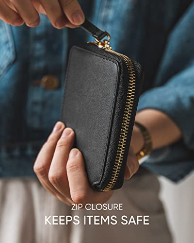 Image of Vulkitty Women Leather Wallet RFID Blocking Bifold Slim Coin Purse Credit Card Holder with Zipper Pocket Case, Black, Classic