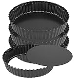 HAKZEON Quicheform mit abnehmbarem Boden, antihaftbeschichtet, Karbonstahl, geriffelt, zum Backen von Kuchen, Pizza, Käse, Kuchen, 4 Stück