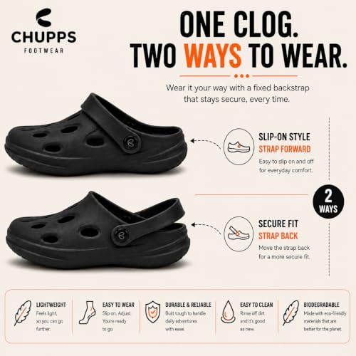 Image of CHUPPS Gator Clogs for Men | Lightweight EVA Clogs | Anti-Slip Sole | Cushioned Footbed | Breathable Ventilation | Adjustable Back Strap | Waterproof Casual Garden Clogs for Men
