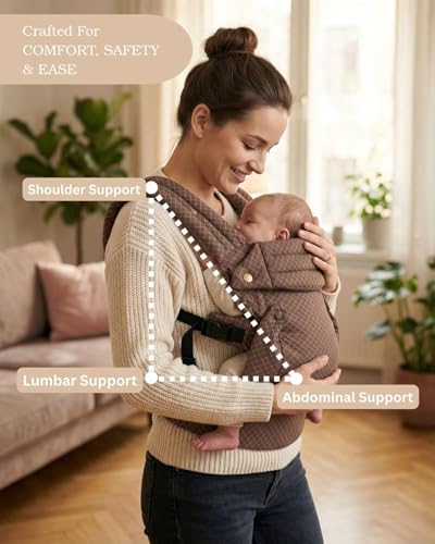 Image of 4-in-1 Baby Carrier | Adjustable for 0-3 Year (3.2-16kg) |100% Cotton Comfort& Lightweight | Ergonomic Design for Newborns to Toddlers |Made in India, Designed in California (Mocha Mousse)