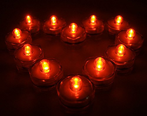 Pack Of 12 Waterproof Submersible Flameless Orange Flower Led Tea Lights (Batteries Included) Perfect For Halloween Jack-O'-Lantern Pumpkin, Party, Wedding - By Electronix Express #TOP1