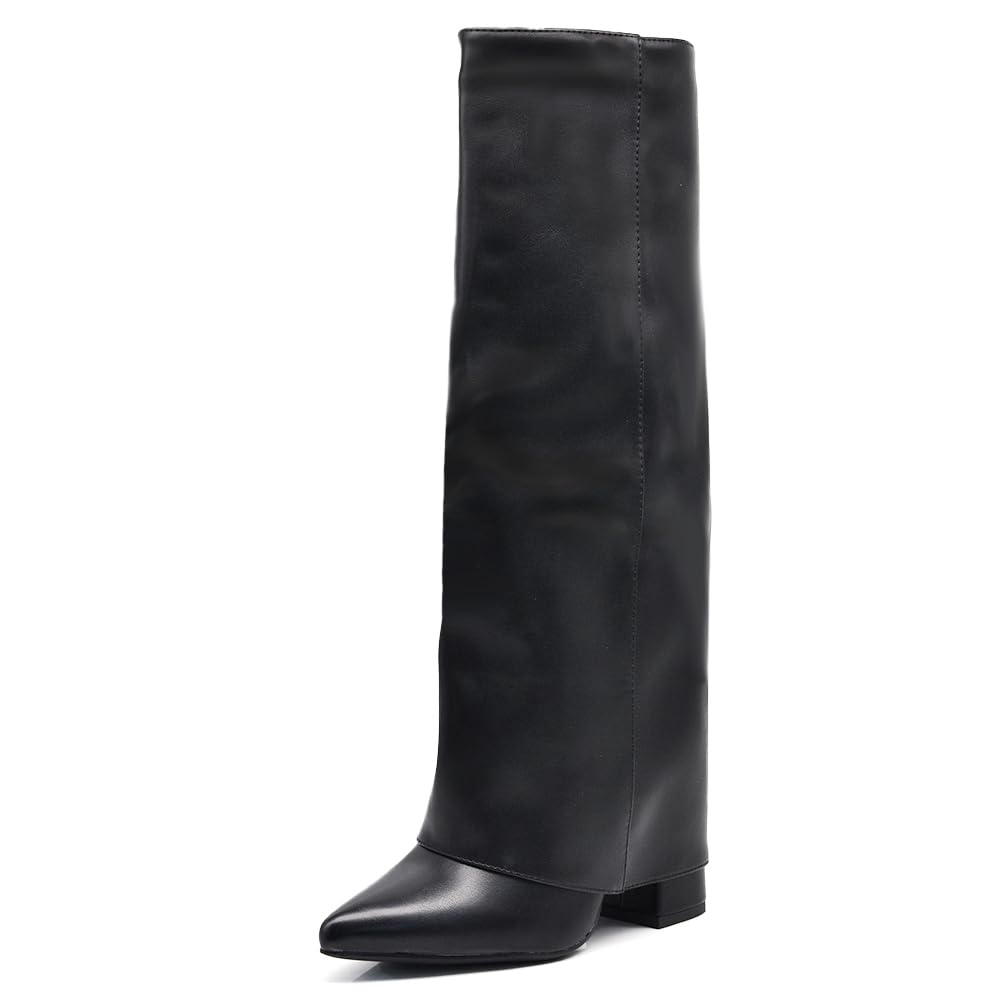IF FASHION Stivali Alti A Punta Gambale A Ghetta Cownboy Texani Con Tacco Alto Da Donna GA017