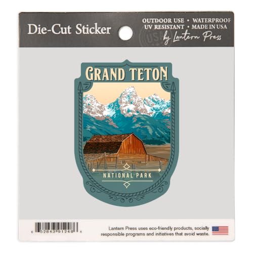 Image of Lantern Press Sticker Grand Teton National Park, Wyoming, Painterly National Park Series, Die Cut Vinyl, (Waterproof Decal for Cars, Water Bottles, Laptops, Coolers), Small