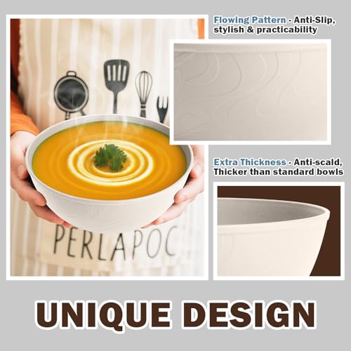 Image of Unbreakable Wheat Straw Kitchen Cereal Bowl 40 OZ, Microwave & Dishwasher Safe Bowls, Alternative Plastic Bowls for Kitchen, Outdoors, RV, Camping, Patio, Set of 6, Beige