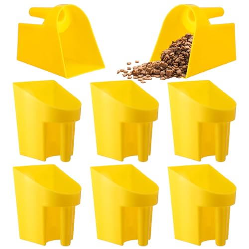6 Pcs Plastic Enclosed Feed Scoop Heavy Duty Durable Stackable Horse Yellow Feed Scoop for Livestock Animal Ranchers Homesteaders Farmers 2 Qt