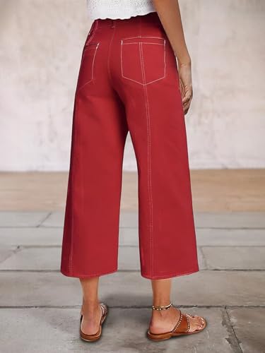 Flamingals Wide Leg Cropped Pants for Women Mid Rise Casual Straight Leg Capri Pants3